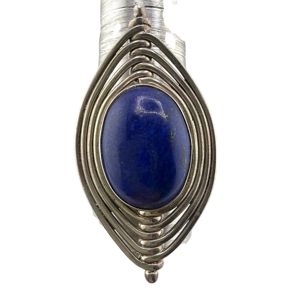 Oval Lapis Lazuli Modernist Sterling Silver Ring Artisan Jewelry 7.5
